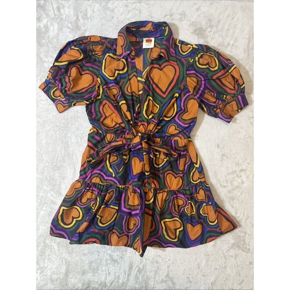 Anthropologie Maeve Heart Print Puff Sleeve Twist Front Mini Dress Large - Picture 2 of 9